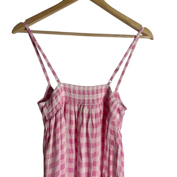 Playa Lucila Pink Check Gingham Empire Slit Maxi Slip Dress Picnic Preppy XS - Picture 7 of 9